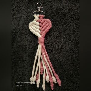 NWOT Handmade Macramé Heart Keychain - Purple and White